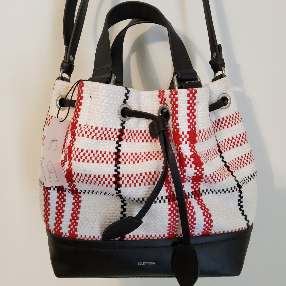 Parfois Plaid Woven Bucket Bag/Backpack Shoulder Bag